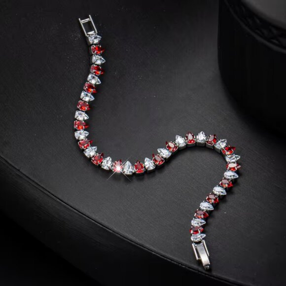 925 Silver 7" Womens 1ct Diamond 2ct Red Ruby Gemstone Tennis Bracelet Jewelry - Picture 6 of 7